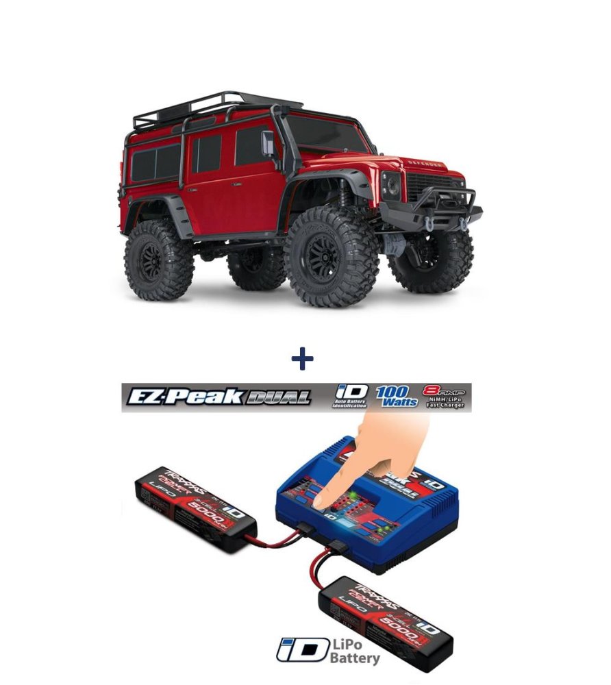 Traxxas TRX-4 LR Defender 4x4 rot RTR  1/10 4WD Crawler + Ladegerät und 2x 3S Lipo 5000mAh