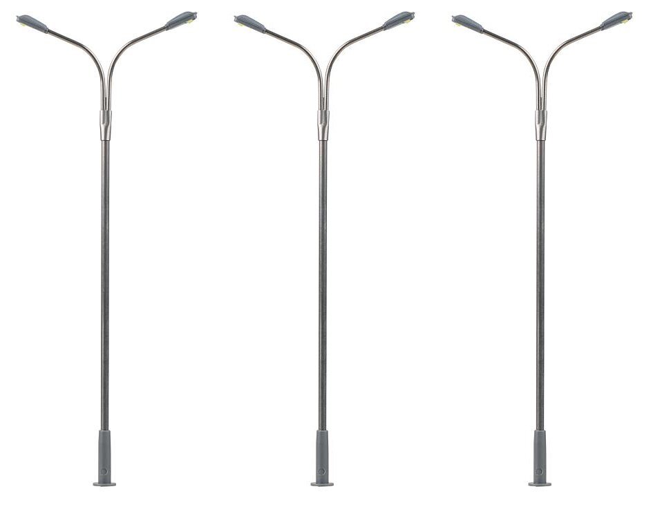 Faller 180101 H0 LED-Straßenbeleuchtungen, Peitschenleuchten, 2-flammig, 3 Stück