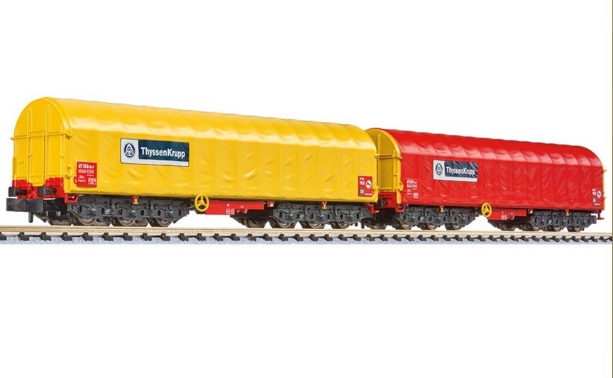 Liliput L260113 N 2-teiliges Set Transportwagen für Blechcoils, 6-achsig, ThyssenKrupp DB