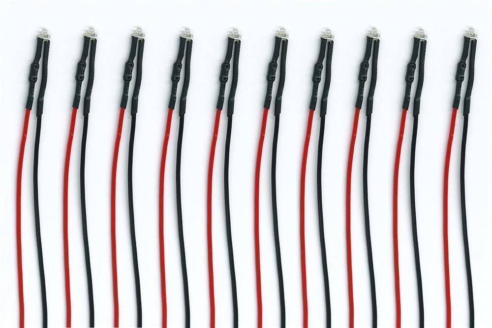 10x LED 1,8 mm, blau mit Anschlussdrähten und Vorwiderstand, 10-24 V