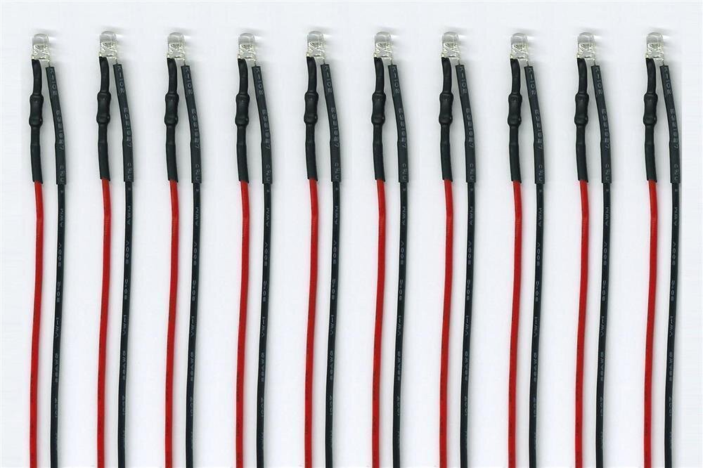 10x LED 3 mm, gelb mit Anschlussdrähten und Vorwiderstand, 10-24 V
