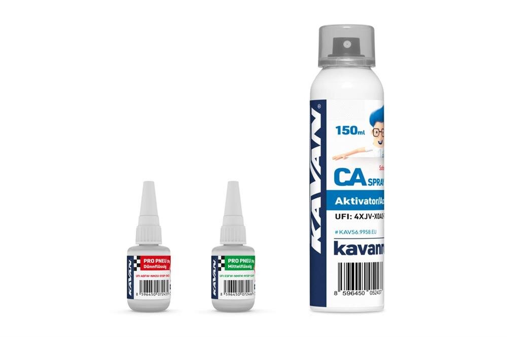 Kavan PRO Reifen Sekundenkleber mittelflüssig und dünnflüssig 20g + Aktivator-Spray 150ml