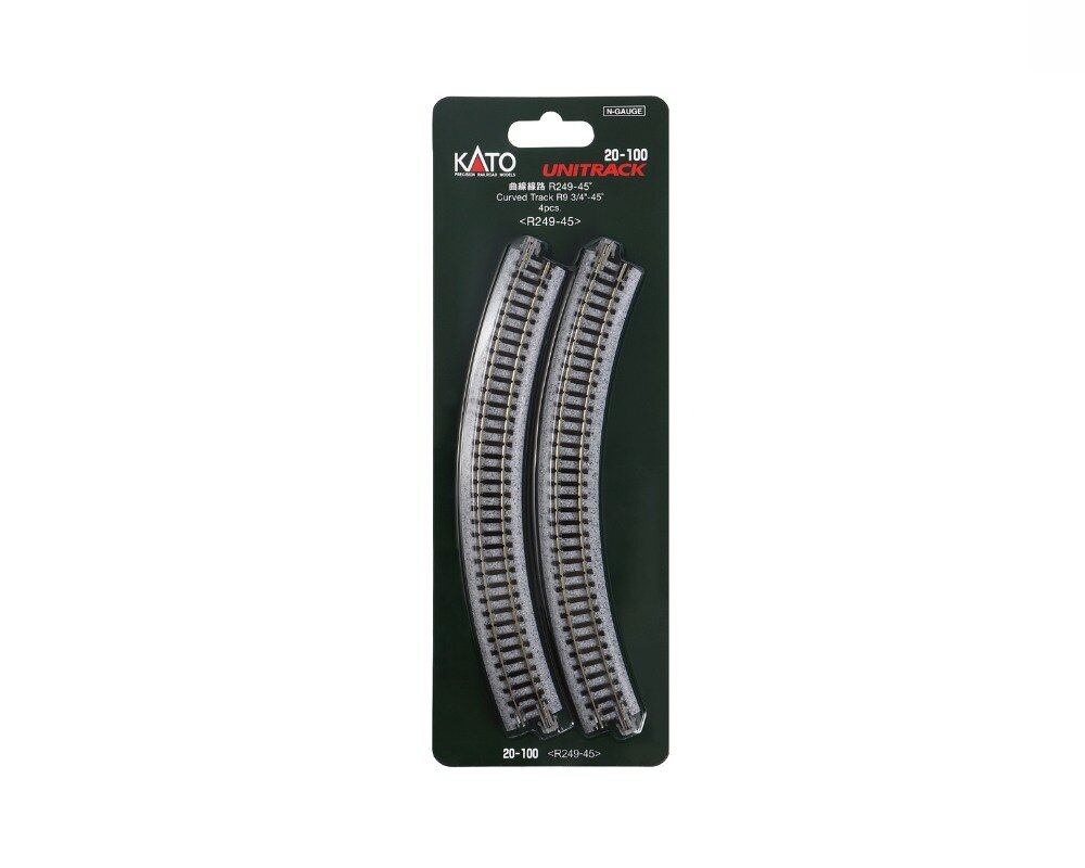 Kato Spur N K20-100 Gleis gebogen R249mm 45° Holzschwellen 4 Stück