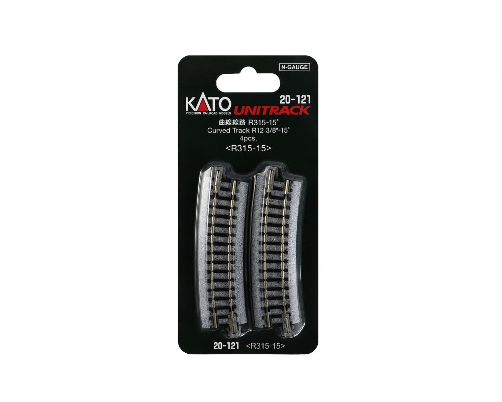 Kato N K20-121 Gleis gebogen R315mm 15° 4 Stück Holzschwellen