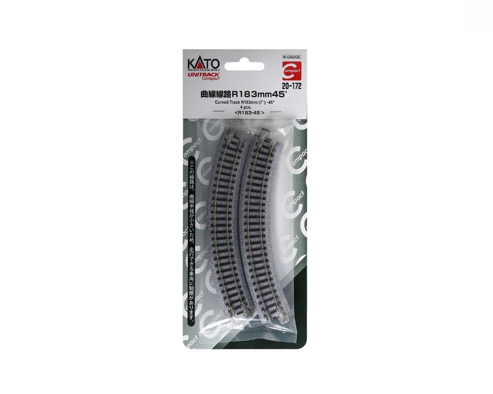 Kato N K20-172 Gleis gebogen R183mm 45° 4 Stück Holzschwellen