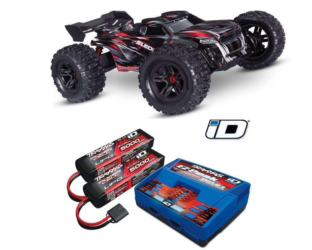 TRAXXAS Sledge 1/8 Belted 6s schwarz/rot RTR + Lader + 2x Lipo 3S