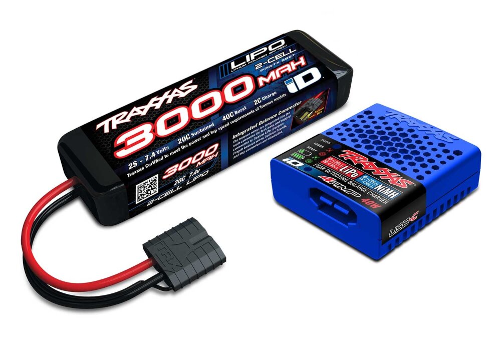 USB-C 4A Lader + LiPo 3000mAh 2s 7,4V Set TRAXXAS mit iD-Akkuerkennung