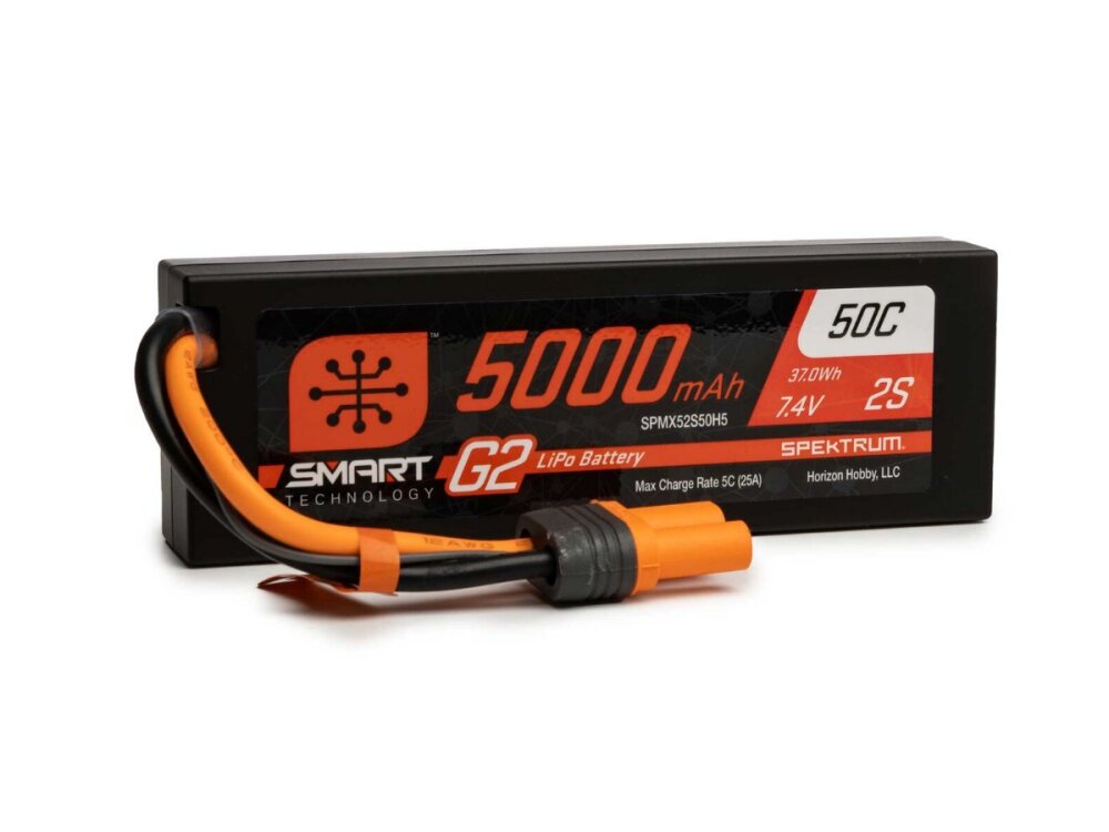 Spektrum 5000mAh 2S 7.4V Smart G2 LiPo 50C Hard Case; IC5