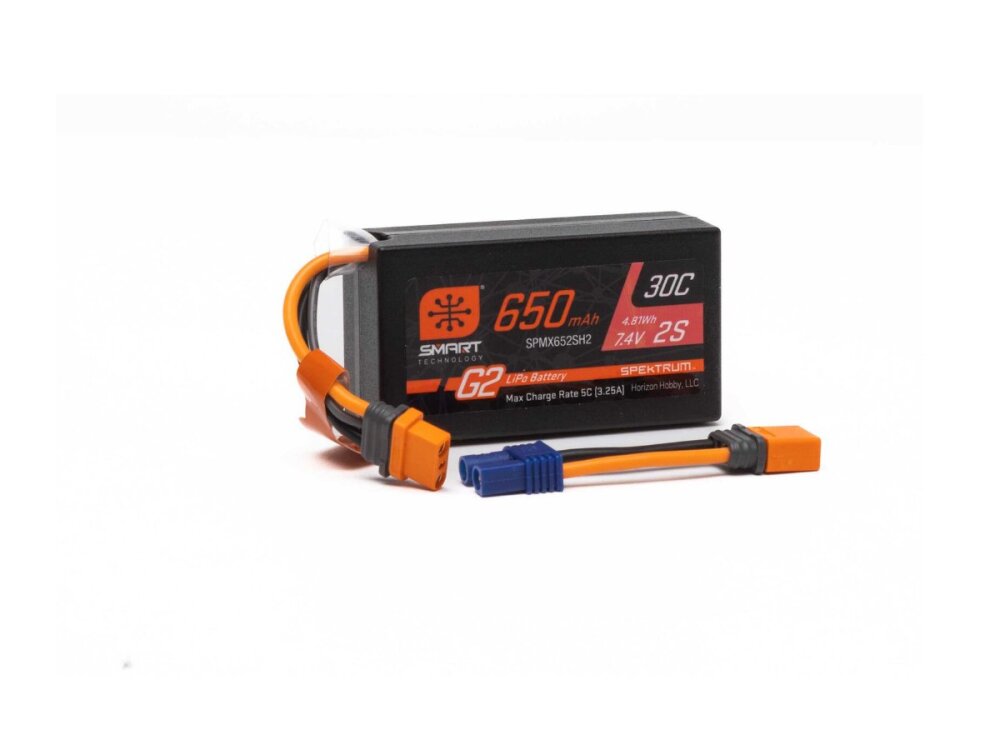 Spektrum 7.4V 650mAh 2S Smart G2 Hardcase 30C LiPo: IC2