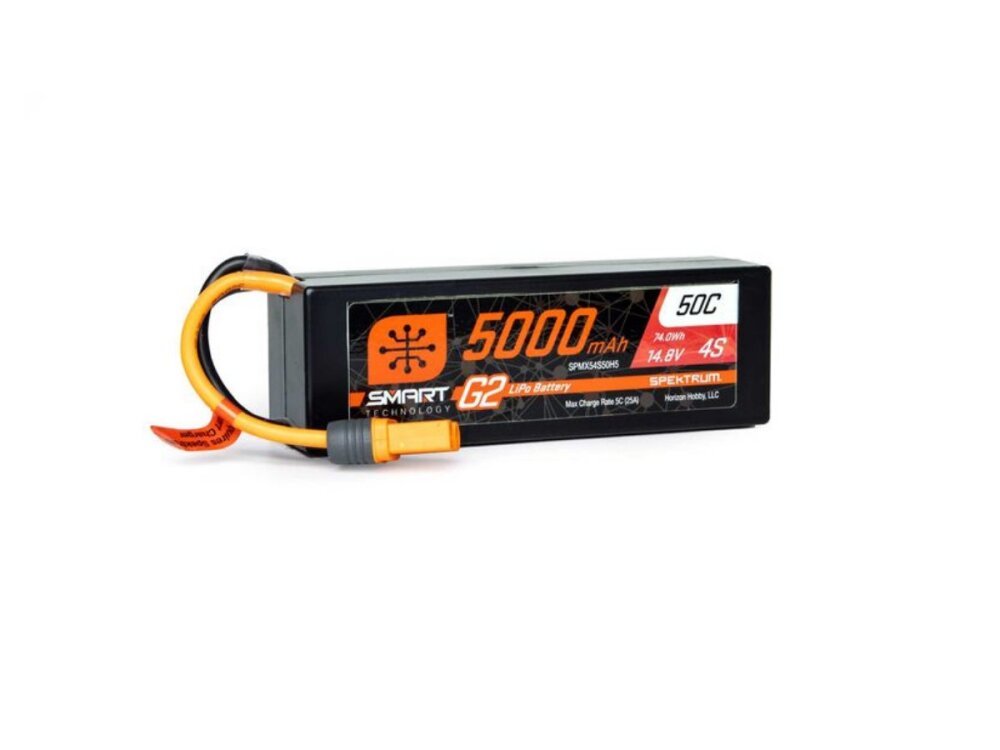Spektrum 14.8V 5000mAh 4S 50C Smart G2 Hardcase LiPo Battery IC5