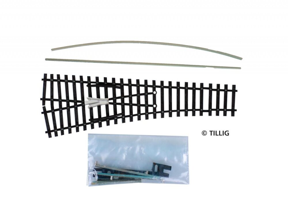 Tillig 83432 TT Einfache Weiche EW1 links 15°, Länge 129,5 mm, Bausatz