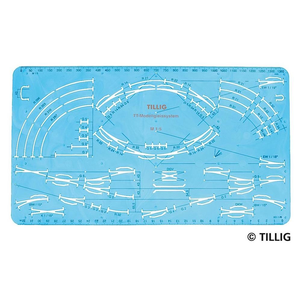 Tillig 83517 TT Gleisschablone zum Zeichnen von Gleisplanentwürfen im Maßstab 1:5